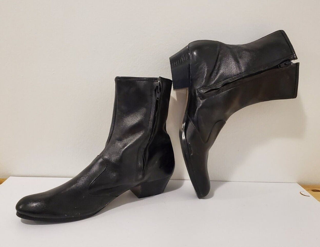 Black Leather Men's Boots Heeled