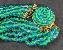Load image into Gallery viewer, Made in Italy Green &amp; Blue Bead Multi Strand Necklace With Beaded Clasp - 20&quot;
