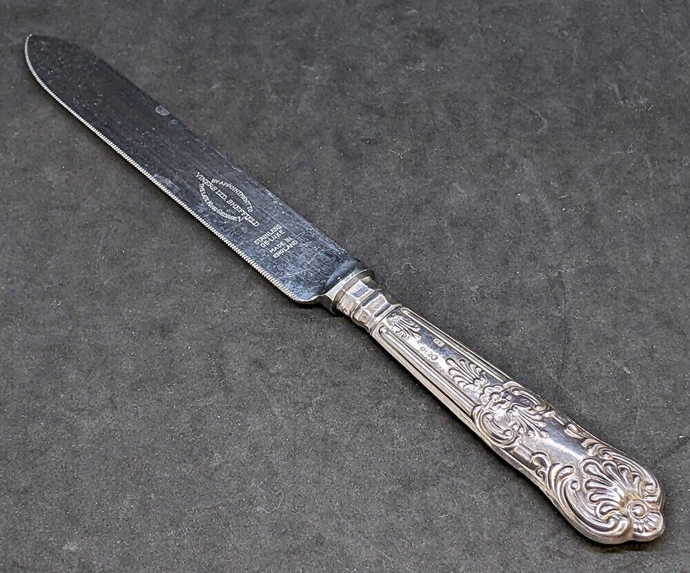 Sterling Silver Handled Serrated Bread Knife - Queens Pattern - 1889 Sheffield
