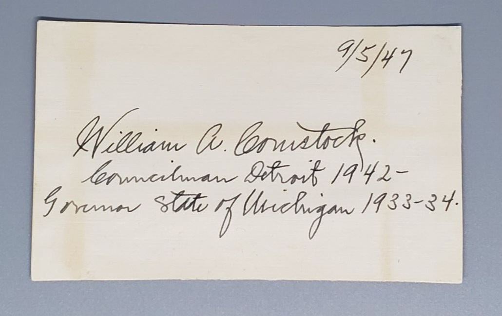 1947 Councilman Detroit William A. Comstock Autograph Signed