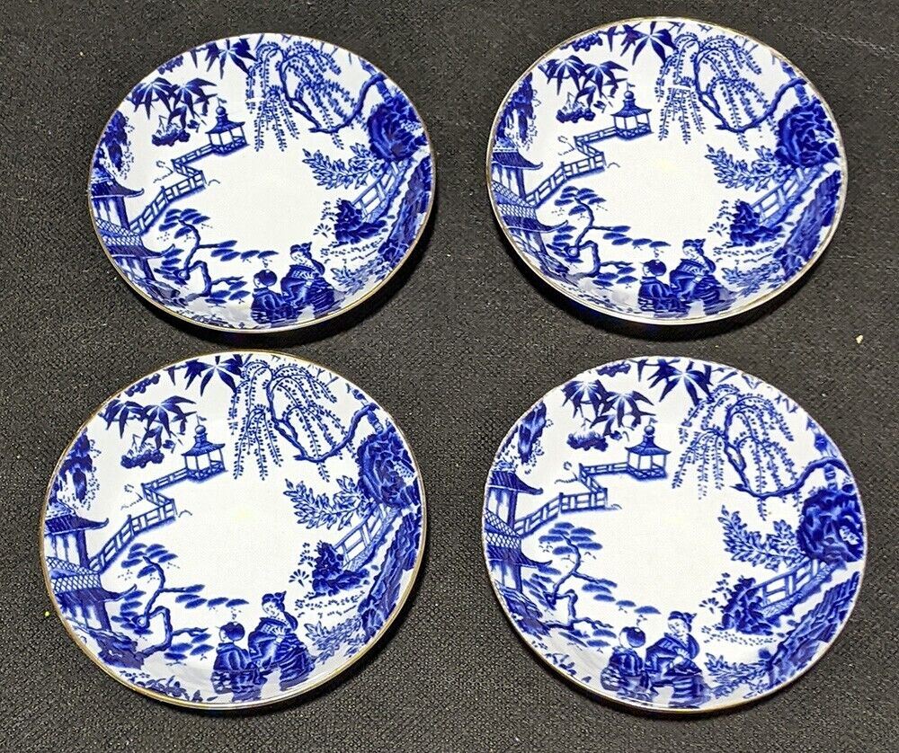4 Vintage Royal Crown Derby Blue Mikado Fruit Bowls