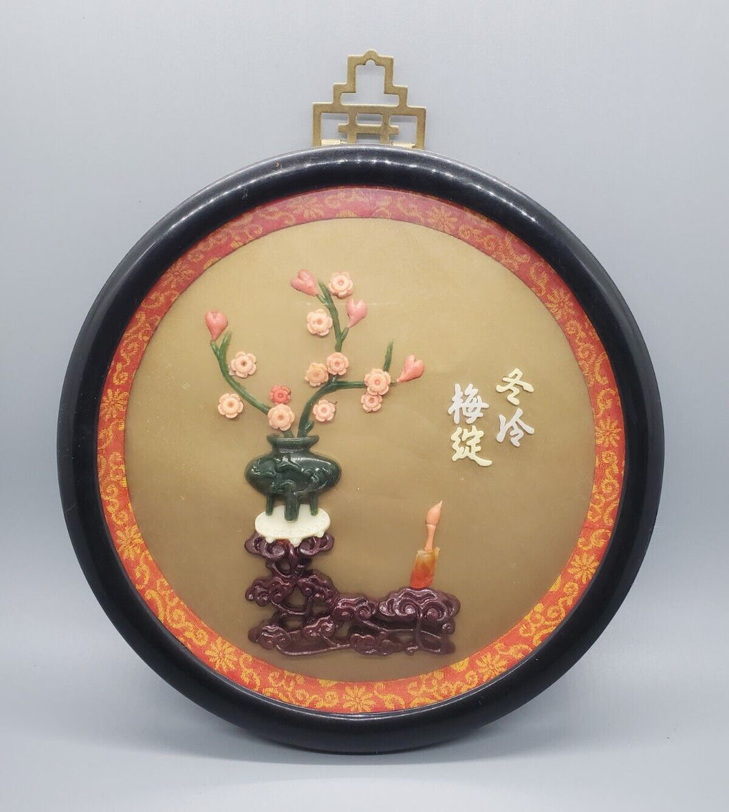 Faux Jade Round 3D Wall Hanging - Asian Floral
