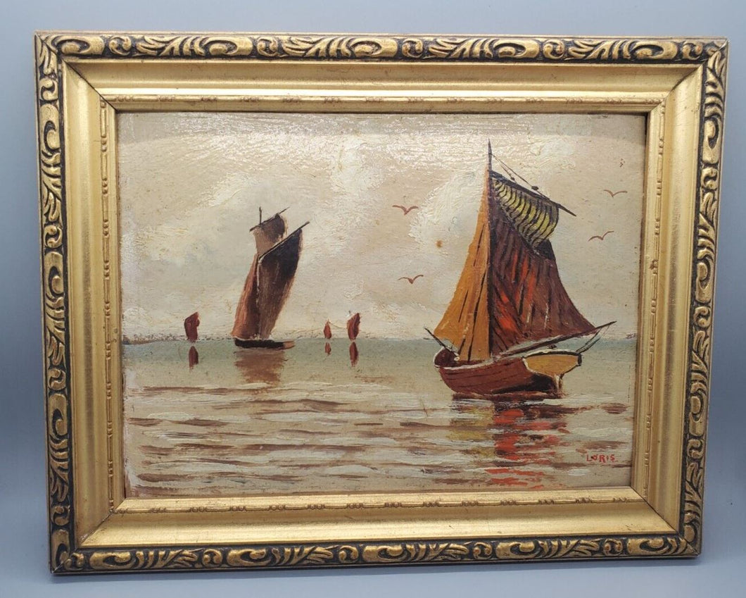 Framed Painting Boats On The Water Signed by Loris