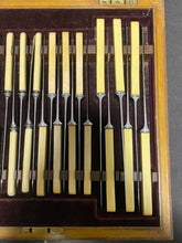 Load image into Gallery viewer, Wostenholmes IXL Victorian French Ivorex Handle Cutlery Set w/ original key box
