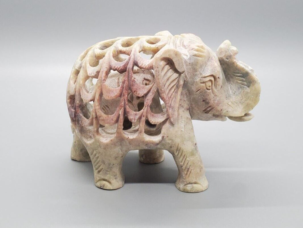 Beautiful Carved Double Elephant - Trunk Up