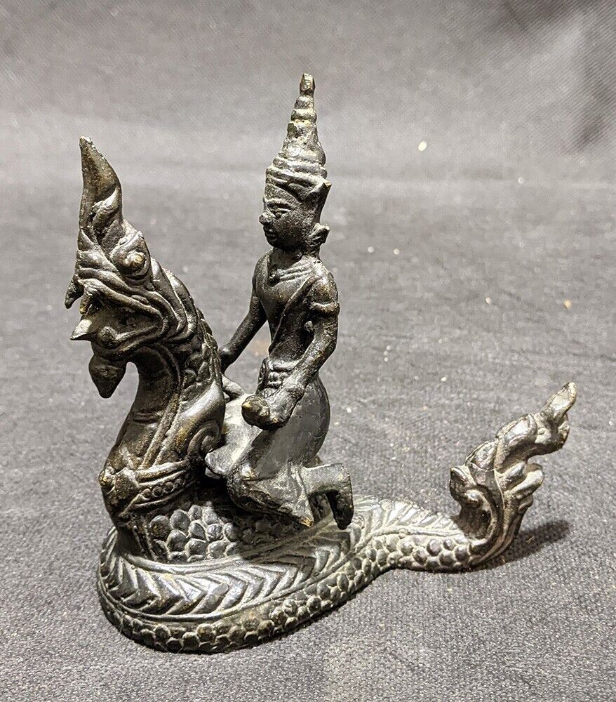 Vintage Bronze Thai Statue - Vishnu Riding Sehsha Naga - 5