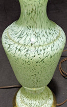 Load image into Gallery viewer, Vintage Green Speckled Glass Brass Tone Accent Murano Style Lamp - Works
