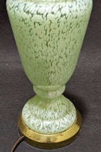 Load image into Gallery viewer, Vintage Green Speckled Glass Brass Tone Accent Murano Style Lamp - Works
