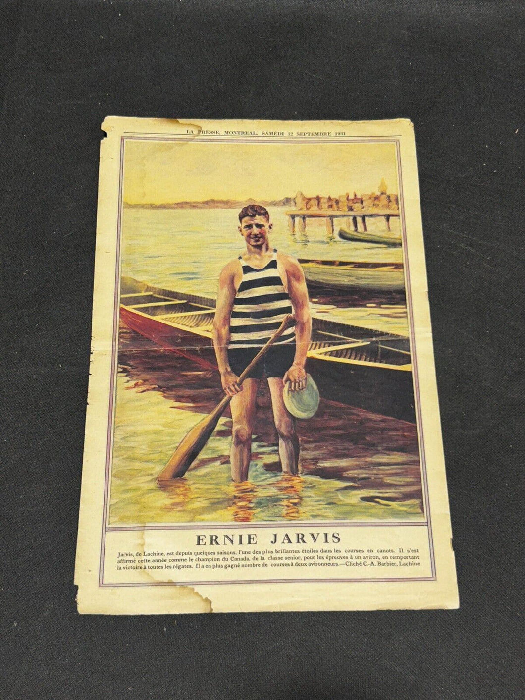LA Press Montreal 12th September 1931 Ernie Jarvis Rower Poster Good