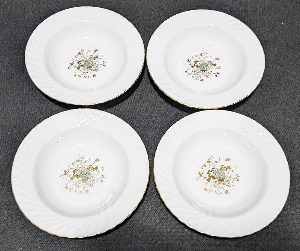 4 AYNSLEY Fine Bone China Rimmed Soup Bowls -- Moderne Pattern
