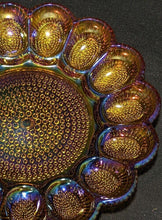 Load image into Gallery viewer, Iridescent Amber Hobnail Carnival Glass Platter - Deviled Egg Plate
