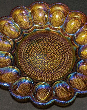 Load image into Gallery viewer, Iridescent Amber Hobnail Carnival Glass Platter - Deviled Egg Plate
