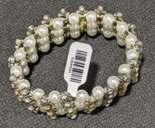 Load image into Gallery viewer, Silver Tone Link, Rhinestone &amp; Pearl Bead Costume Bracelet
