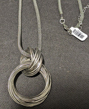 Load image into Gallery viewer, Long Silver Tone Multi Circle / Ring Fashion Necklace on Mesh Chain
