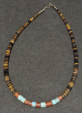 Load image into Gallery viewer, Turquoise, Carnelian &amp; Tigers Eye Beaded Necklace - 15&quot;
