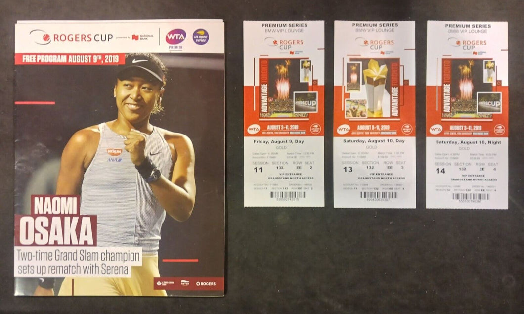 2019 Rogers Cup Tennis Program & 3 ticket stubs Naomi Osaka vs Serena Williams