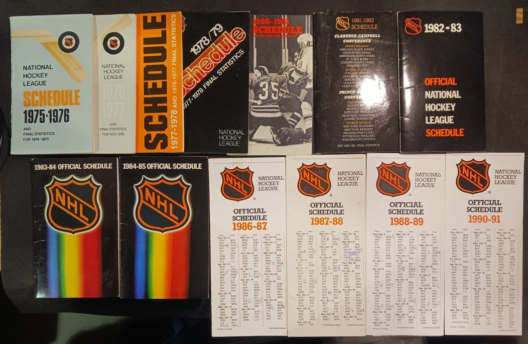 1975-1991 NHL Hockey League Schedules Lot (Missing 1979-80)