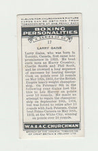 Load image into Gallery viewer, 1938 WA&amp;AC Churchman Larry Gains Boxing Personalities Card
