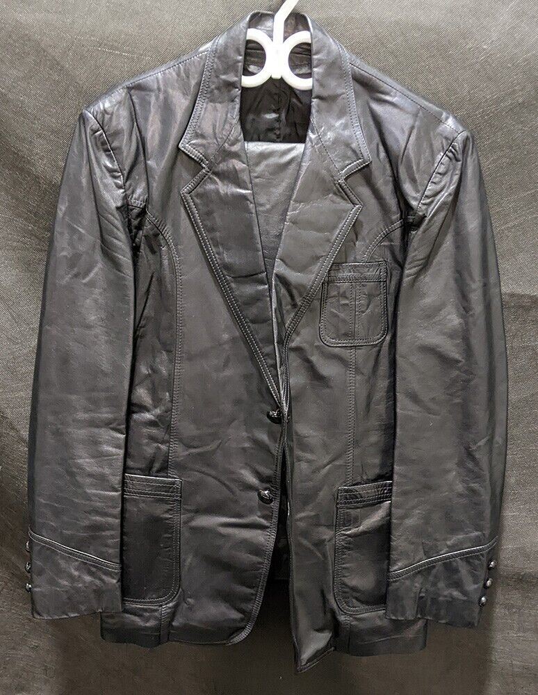 1980's Leather Jacket & Pants Suit Set - Black