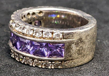 Load image into Gallery viewer, Sterling Silver Clear &amp; Purple Stone Band  / Ring - Size 6 - 9 mm Wide
