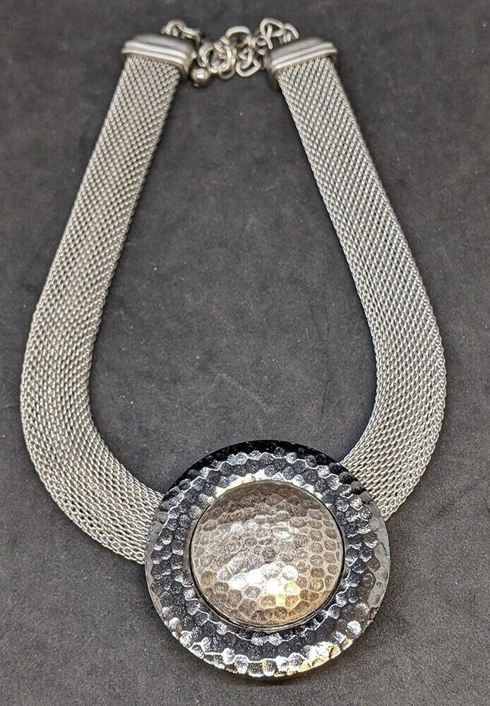 Gun Metal Wide Mesh Necklace With Statement Dome Slider by Chico's