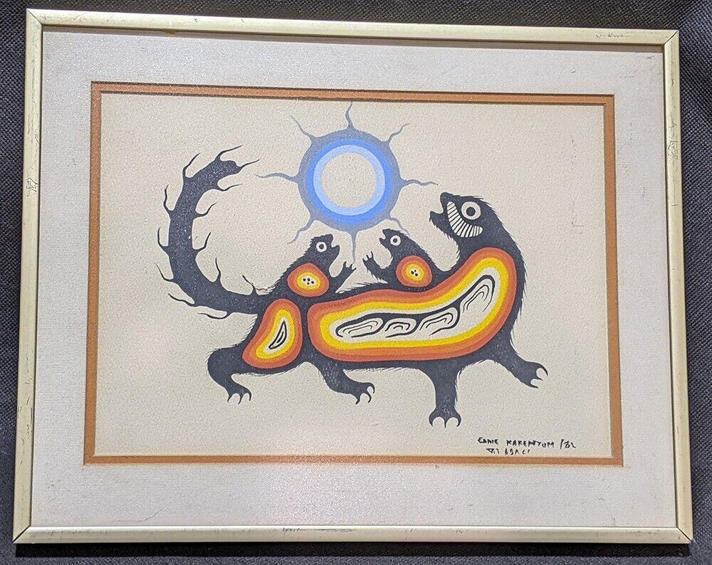 1982 Eddie Kakepetum Original Native Canadian Art - Framed - As Is