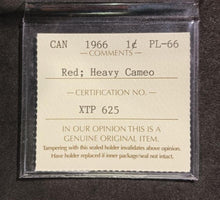 Load image into Gallery viewer, 1966 Canada 1 cent P L-66 Red; Heavy Cameo Cert # XTP 625 ICCS

