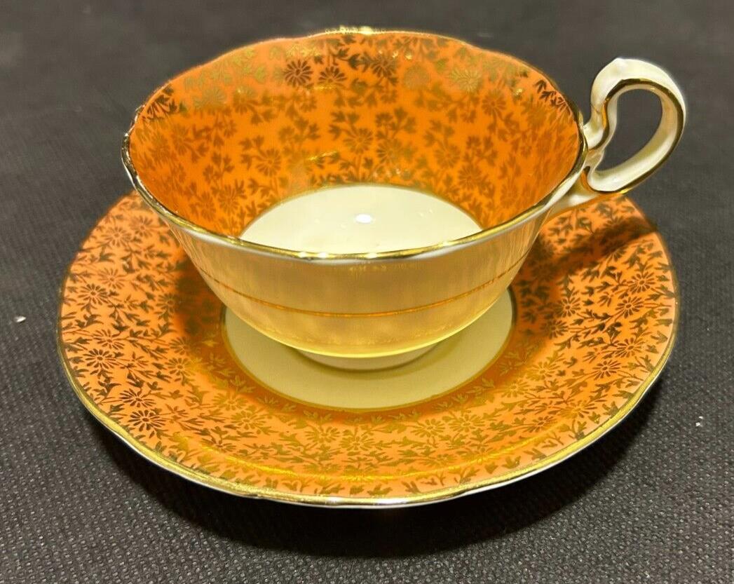 Aynsley England Bone China Salmon Pink Gold Cup and Saucer