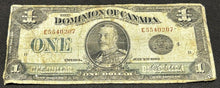Load image into Gallery viewer, 1922 Dominion of Canada 1Dollar Note, Black Seal, E5540207
