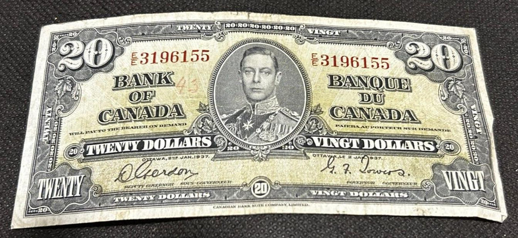 1937 Bank Of Canada 20 Dollar Note, Gordon Towers, EX+, EE 3196155
