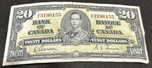 Load image into Gallery viewer, 1937 Bank Of Canada 20 Dollar Note, Gordon Towers, EX+, EE 3196155

