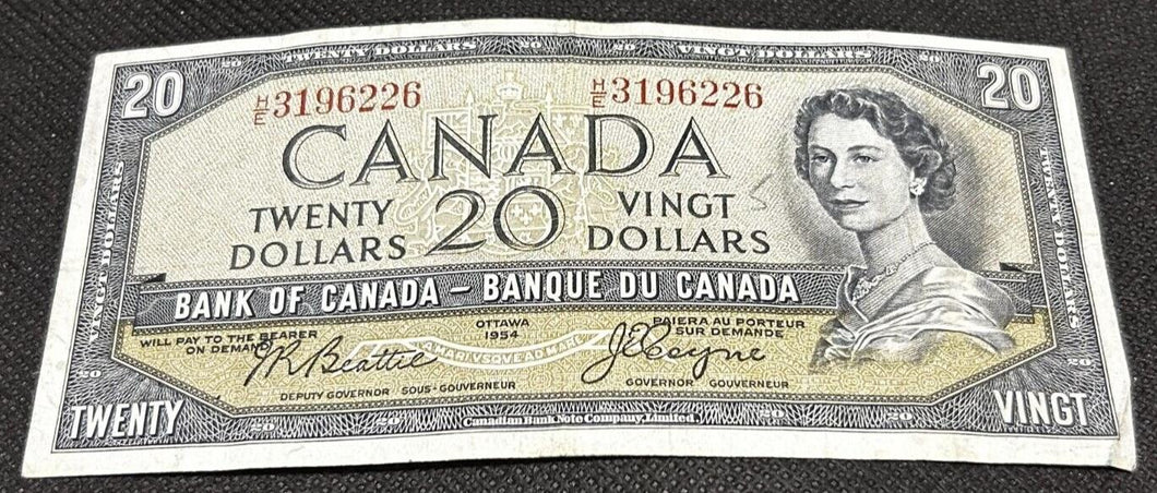 1954 Bank Of Canada 20 Dollar Note Beattie Coyne, EX+, HE 3196226