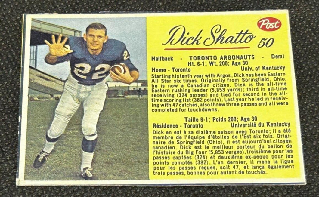 1963 Post CFL Dick Shatto #50, Football Card