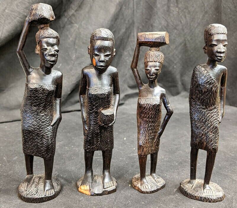 Lot of 4 African Wood Carvings - Assorted Figures