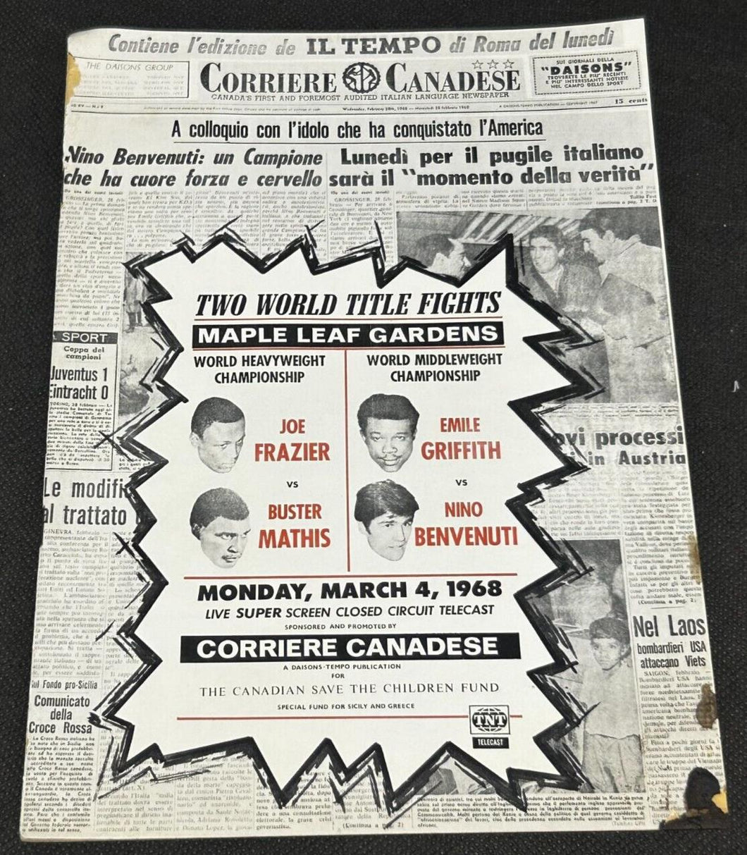 1968 Maple Leaf Gardens Boxing Program, G+