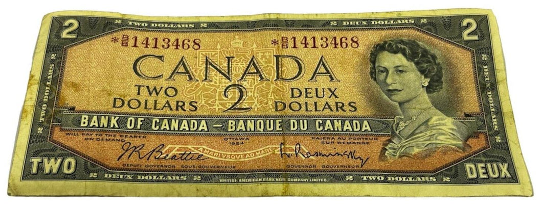 1954 Bank Of Canada $2 Replacement Note, BB 1413468