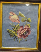 Load image into Gallery viewer, Vintage Framed Needlepoint - Red Roses on Blue
