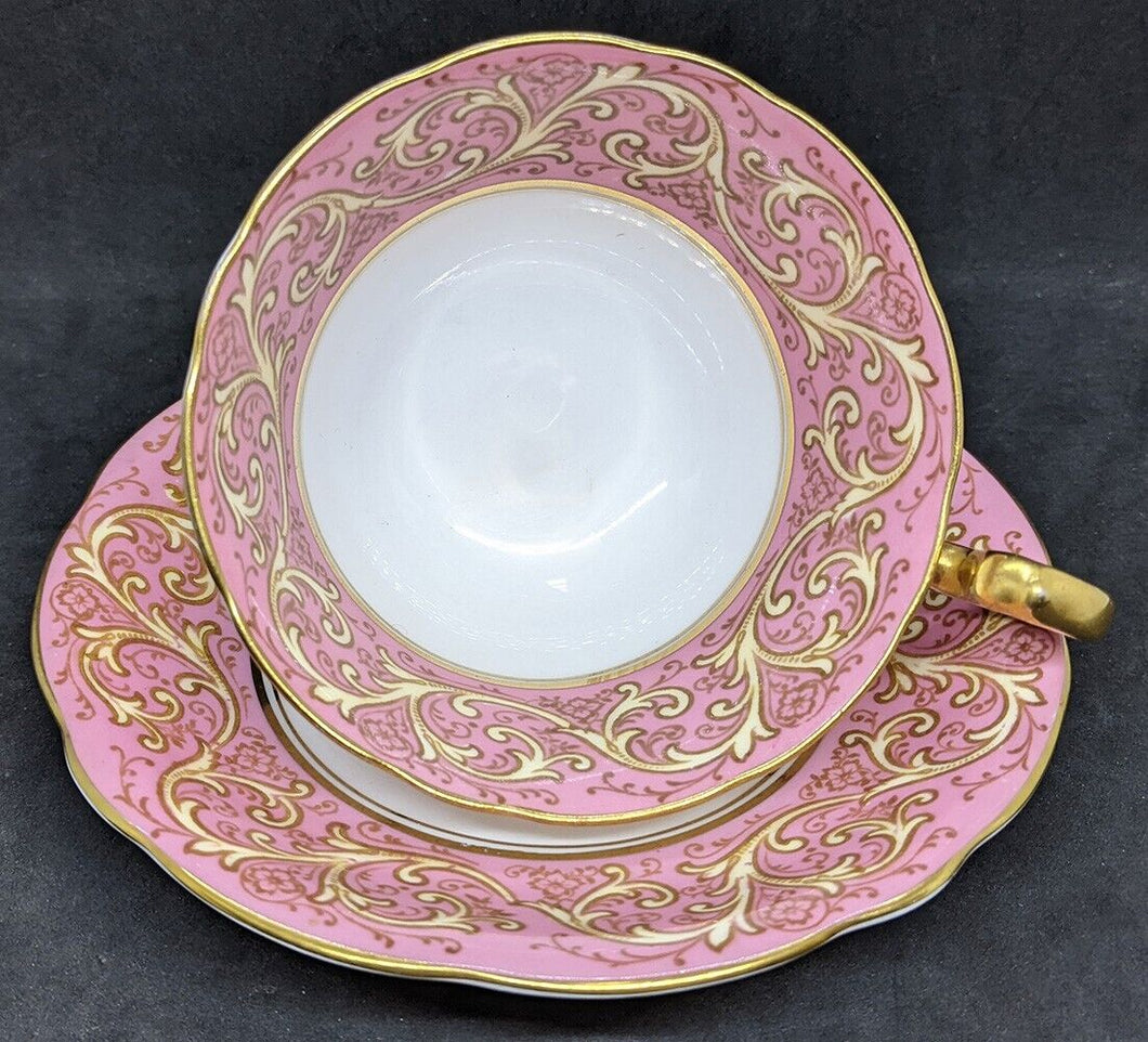 Vintage AYNSLEY Fine Bone China Tea Cup & Saucer - Wide Pink Border