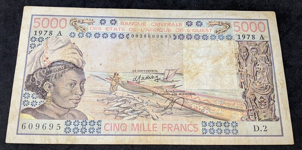 1978 West African States - Ivory Coast - 5000 Francs Bank Note - Signature 12