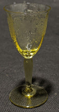 Load image into Gallery viewer, Vintage Yellow Depression Glass Grape &amp; Vine Etched Sherry Glass
