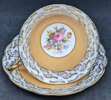 Load image into Gallery viewer, FOLEY Bone China Teacup &amp; Saucer - Orange, Gold &amp; Floral Bouquet
