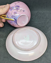 Load image into Gallery viewer, Vintage Porcelain Hand Painted &amp; Signed Cup &amp; Saucer - Pink With Purple Flowers
