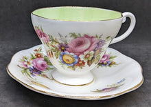 Load image into Gallery viewer, Vintage Foley Bone China Tea Cup &amp; Saucer - Green Bowl, Floral Design
