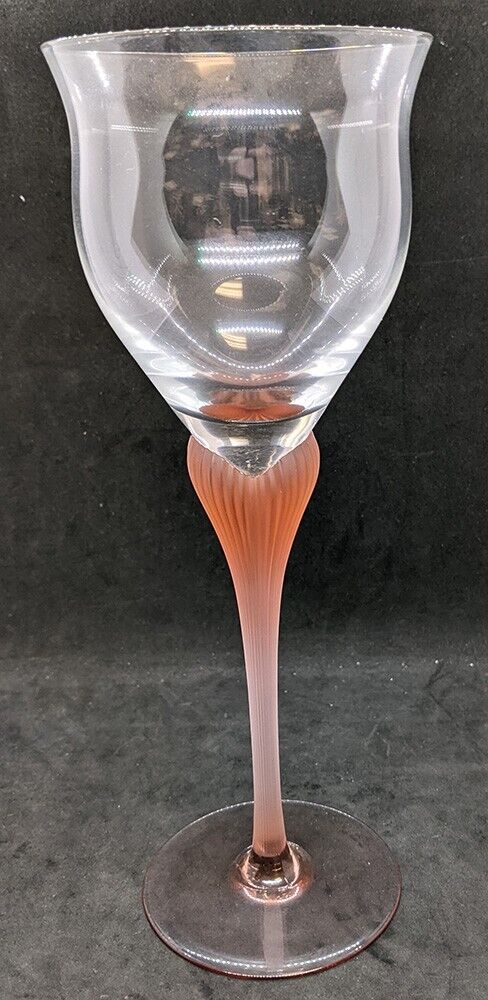 1980's MIKASA Sea Mist Coral Frosted Stemware Crystal Water Goblet