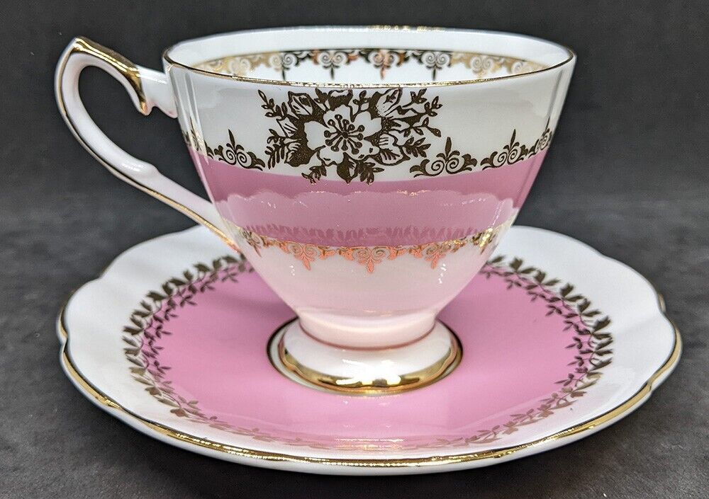 Elizabethan Fine Bone China Tea Cup & Saucer by Taylor & Kent - Pink & Gold