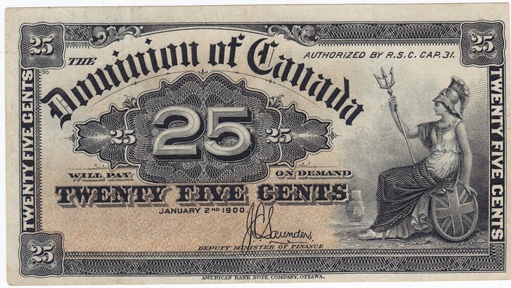 1900 Dominion of Canada 25-Cent Shinplaster Note - Saunders Signed