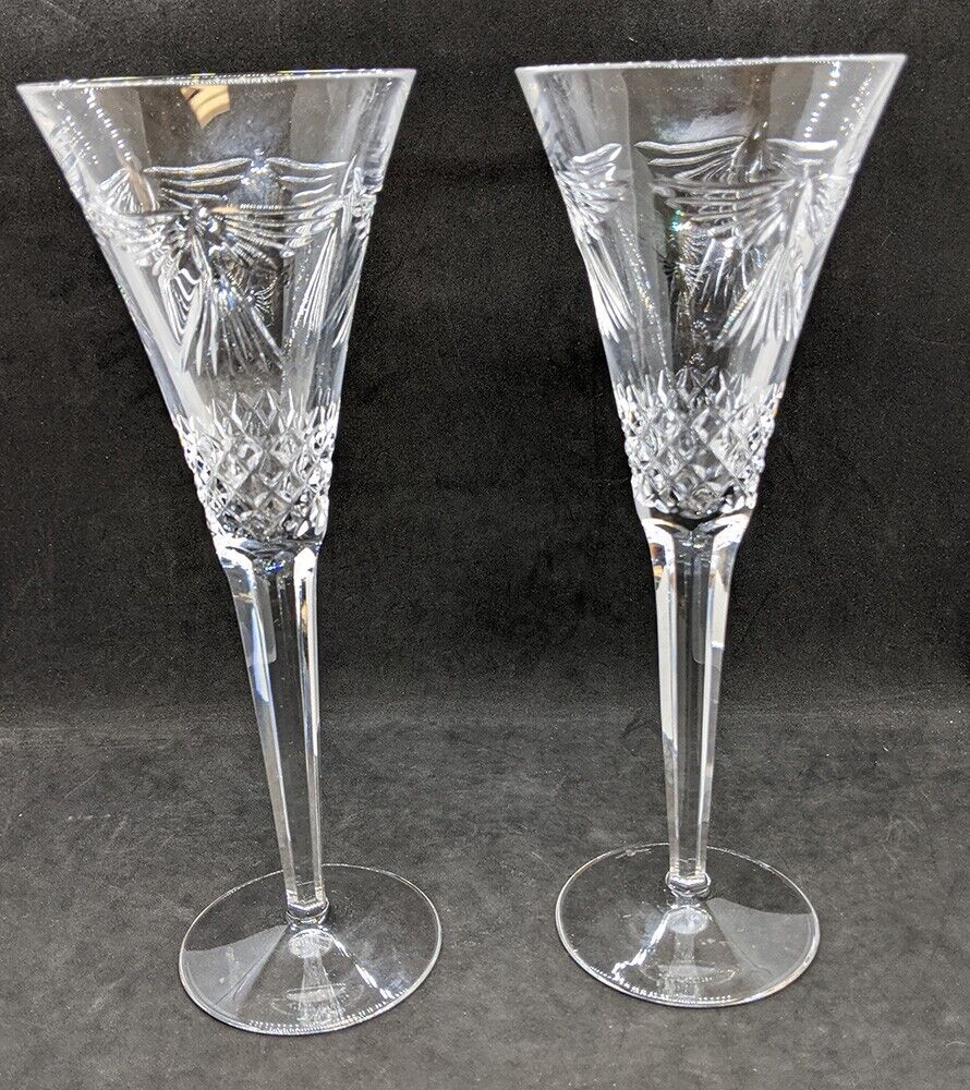 Two WATERFORD Crystal - Acid Signed - Millennium Toasting Flutes