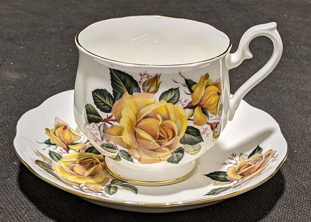 Royal Albert Crown China Tea Cup & Saucer Set - Yellow Roses