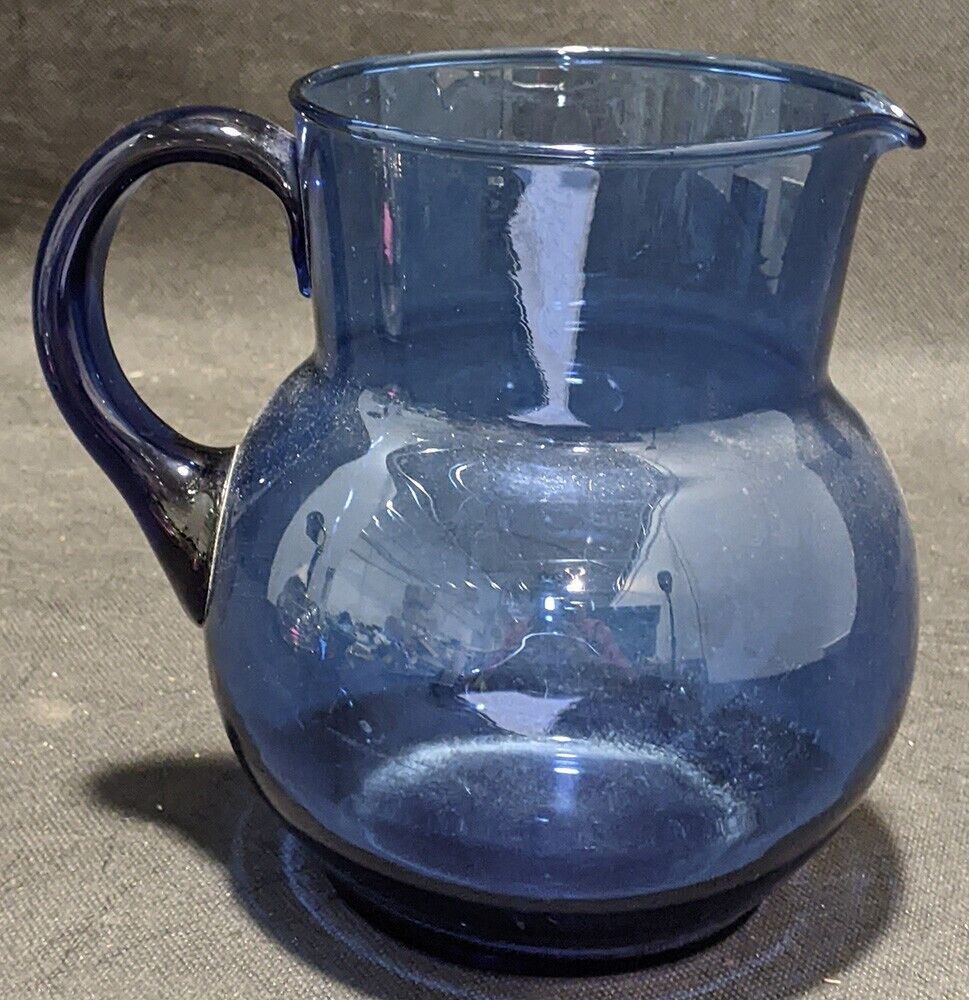 Small Blue Glass Water / Lemonade Pitcher / Ewer
