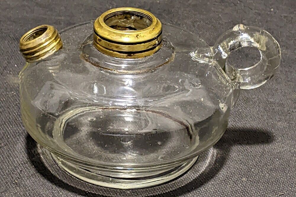 Vintage Clear Glass Oil Lamp Base With Brass Fittings